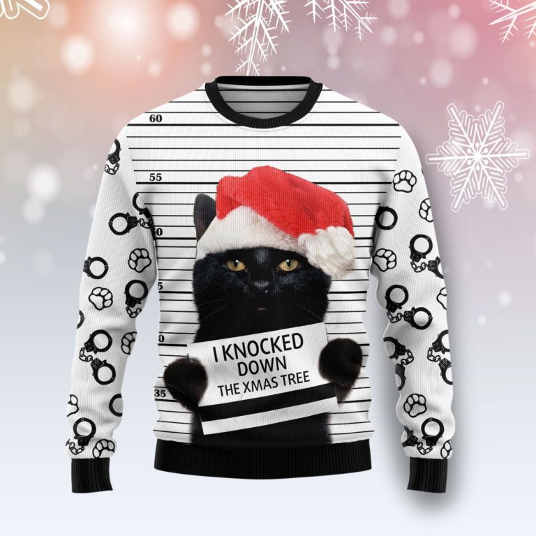 Black Cat Knocked Down Xmas Tree Christmas Wool Sweater