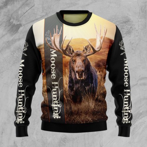 Moose Hunting Christmas Wool Sweater - RobinPlaceFabrics