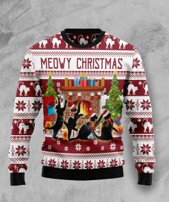 Black Cat Christmas Dancing Christmas Wool Sweater Black Cat Christmas Dancing Christmas Wool Sweater