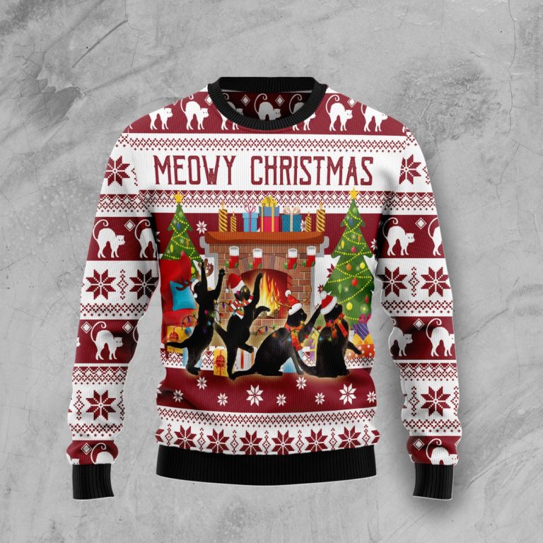 Black Cat Christmas Dancing Christmas Wool Sweater