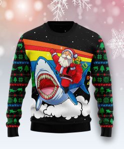 Santa Riding Shark Christmas Wool Sweater