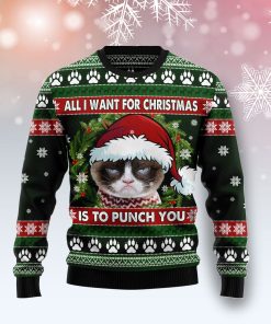 Grumpy Cat Punch You Christmas Wool Sweater