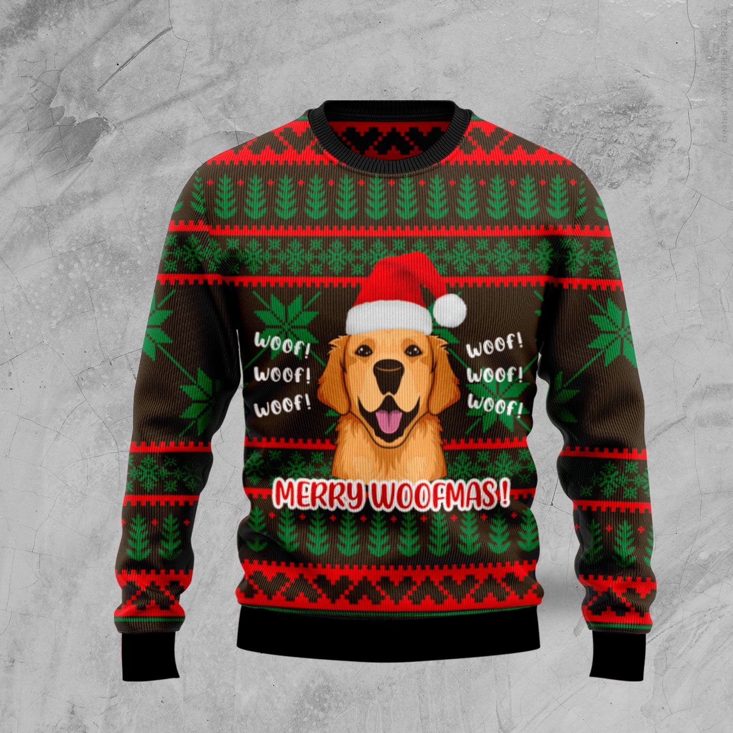 Golden Retriever Woofmas Christmas Wool Sweater - RobinPlaceFabrics