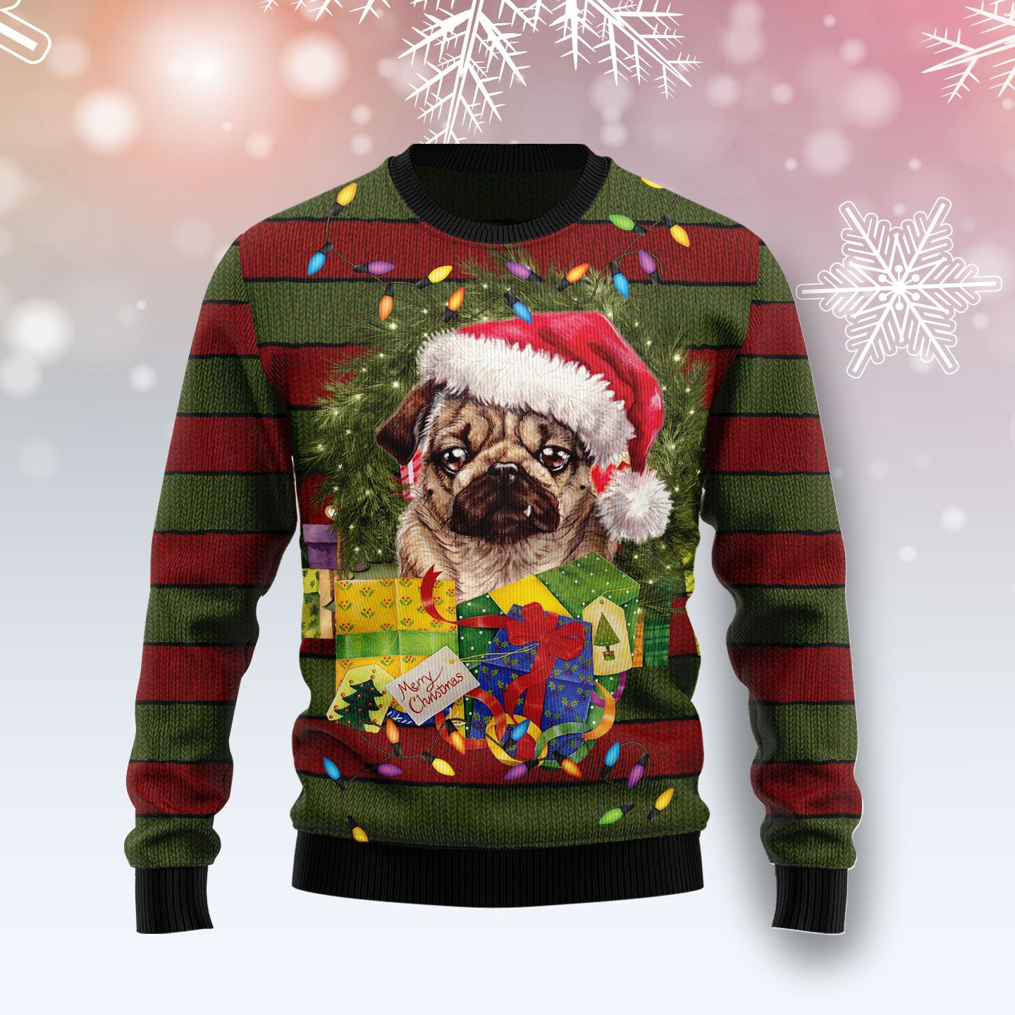 Pug Cute Christmas Wool Sweater - RobinPlaceFabrics