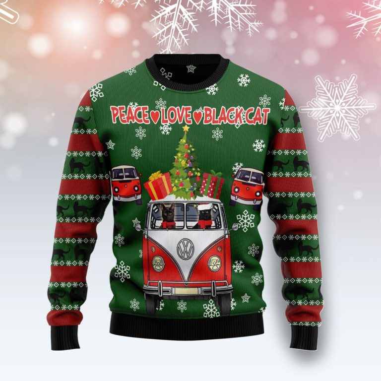 Hippie Black Cat Christmas Wool Sweater