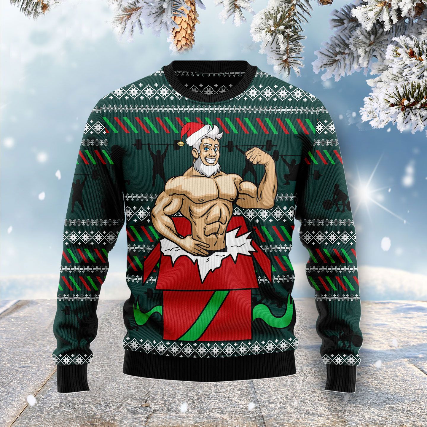 Santa Gymnastic Christmas Wool Sweater - RobinPlaceFabrics