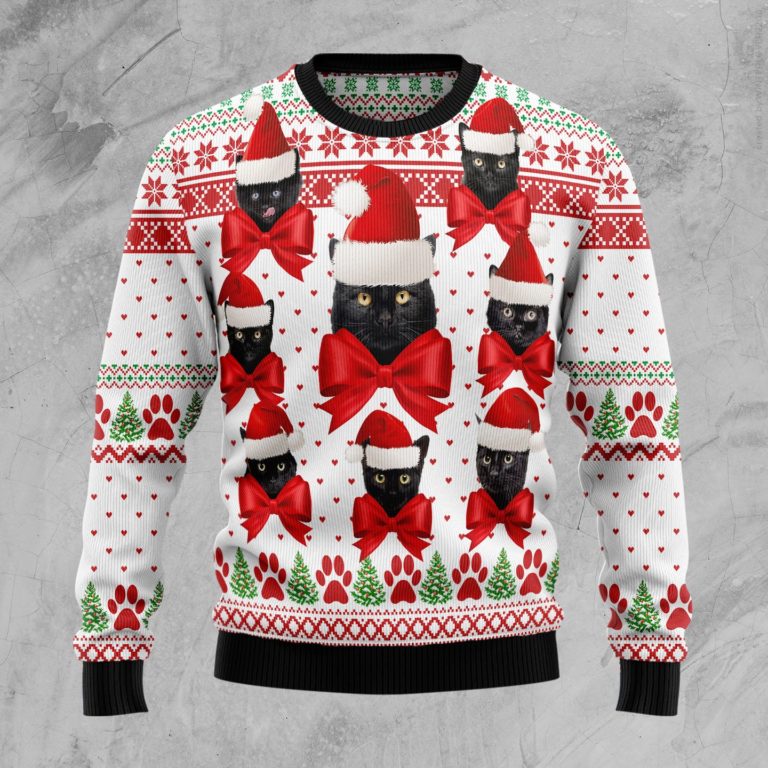 Black Cat Ball Christmas Wool Sweater