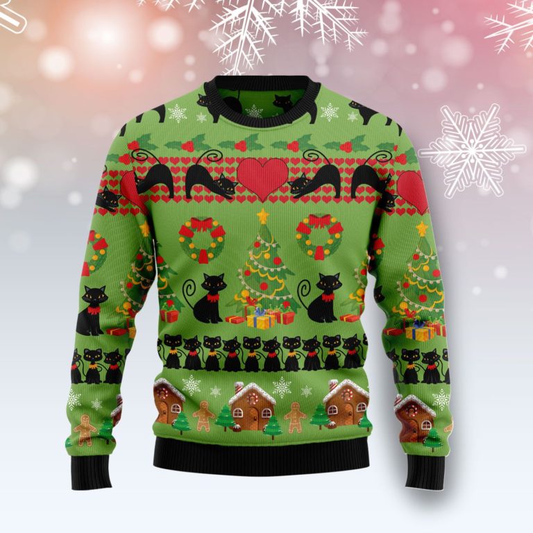 Love Black Cat Christmas Wool Sweater