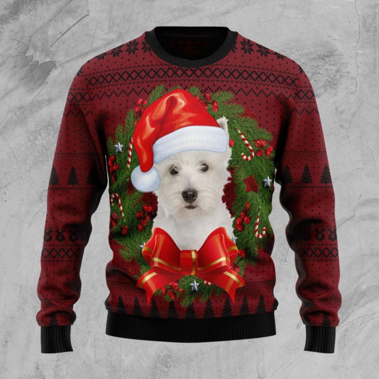 Welsh Highland Terrier Wreath Christmas Wool Sweater