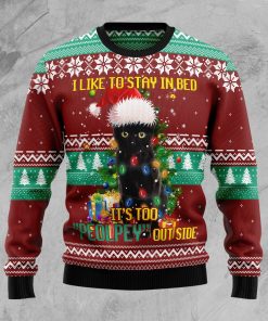 Black Cat Like Stay To In Bed Xmas Christmas Wool Sweater Black Cat Like Stay To In Bed Xmas Christmas Wool Sweater