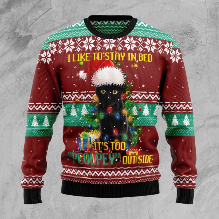 Black Cat Like Stay To In Bed Xmas Christmas Wool Sweater