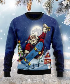 Santa Claus Playing Skateboard Christmas Wool Sweater