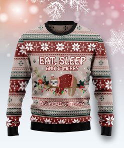 Sloth Eat, Sleep And Be Merry Christmas Wool Sweater