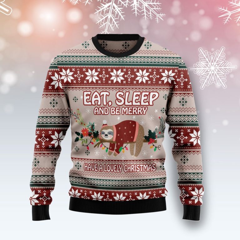 Sloth Eat, Sleep And Be Merry Christmas Wool Sweater