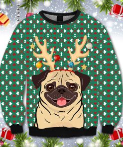 Reindeer Pug Christmas – All Over Print Christmas Wool Sweater