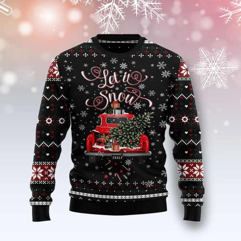 Let It Snow Red Truck Christmas Wool Sweater