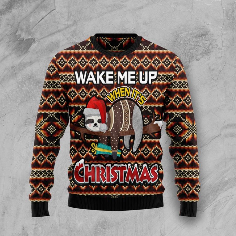 Sloth Wake Me Up When It’s Christmas Christmas Wool Sweater