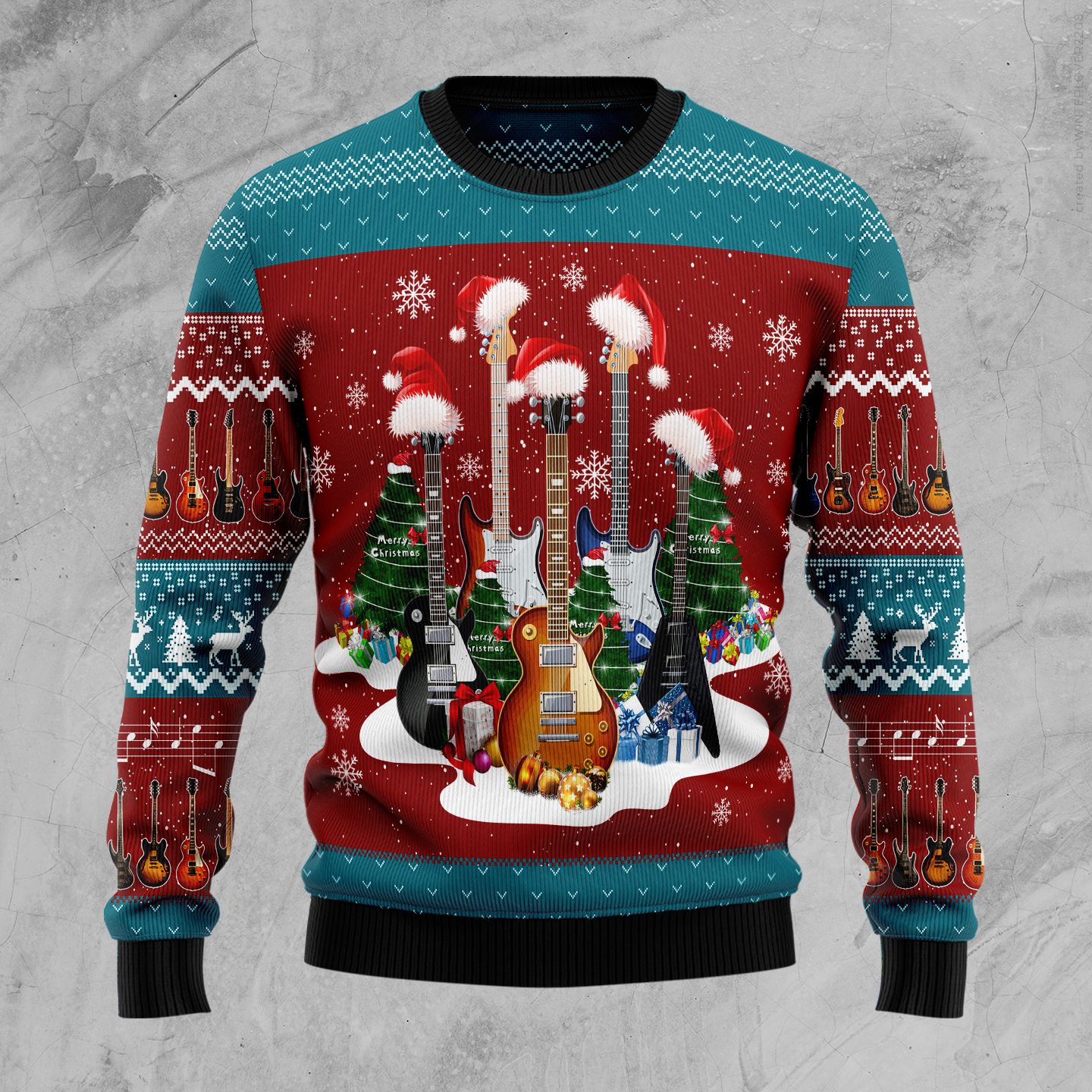 Guitar Christmas Christmas Wool Sweater - RobinPlaceFabrics