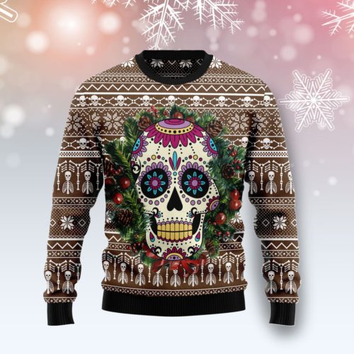 Awesome Sugar Skull Christmas Wool Sweater | RobinPlaceFabrics ...