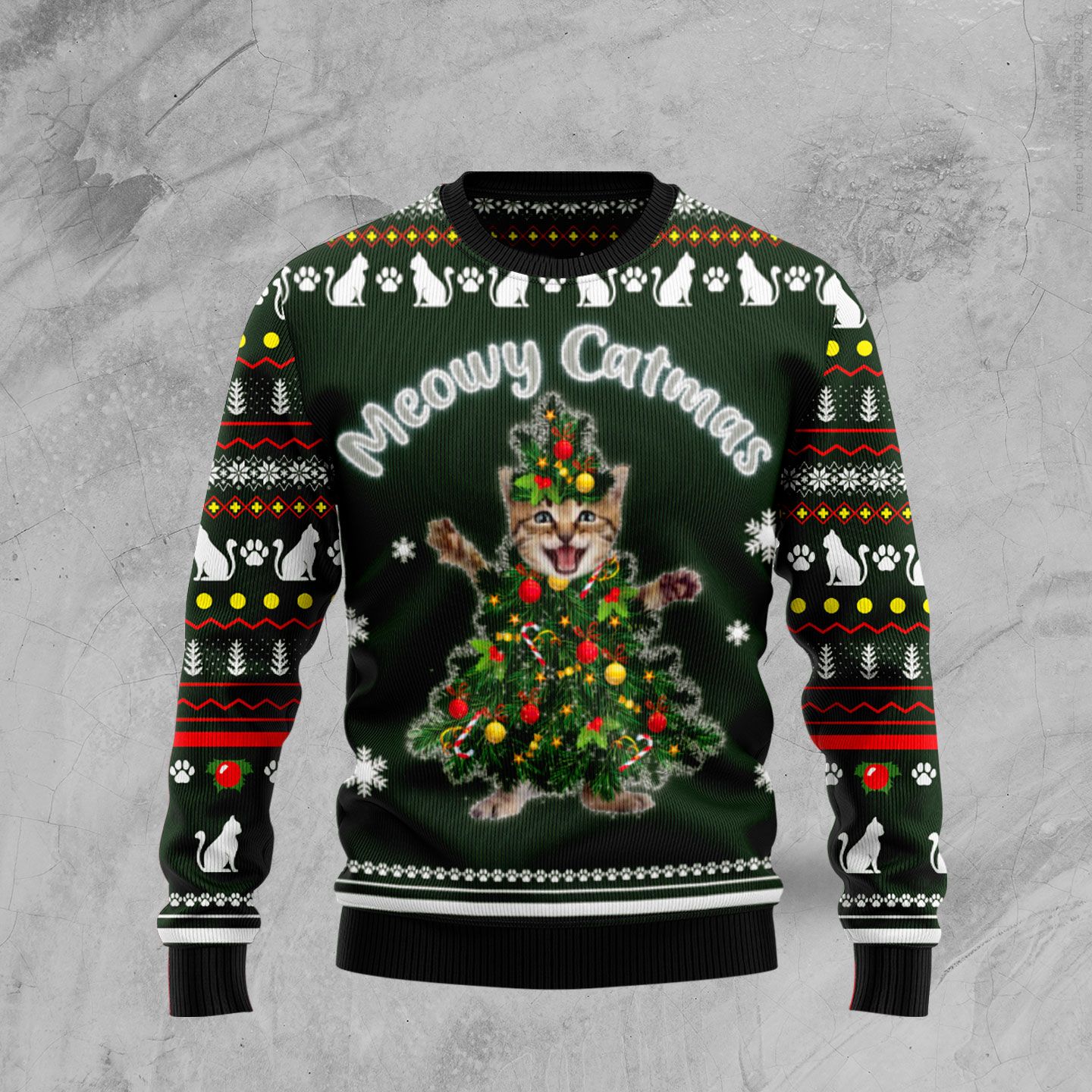 Meowy Catmas Christmas Wool Sweater - RobinPlaceFabrics