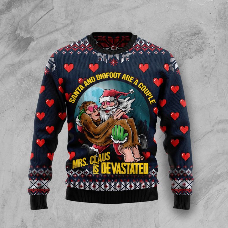 Santa and Bigfoot Are A Couple Christmas Wool Sweater