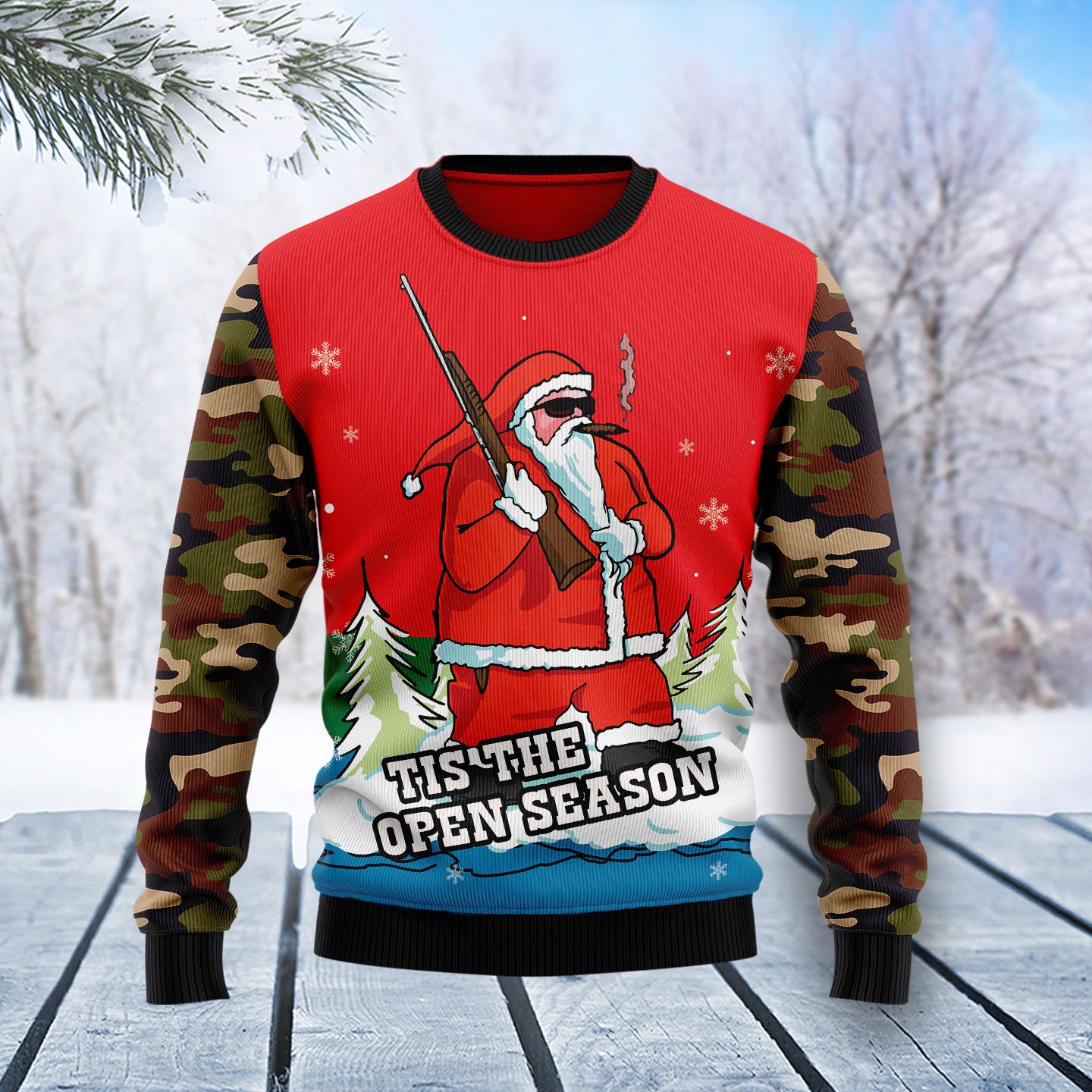 Hunting Santa Christmas Christmas Wool Sweater - RobinPlaceFabrics
