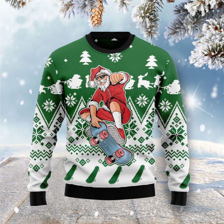 Santa Claus Skateboarding Christmas Wool Sweater