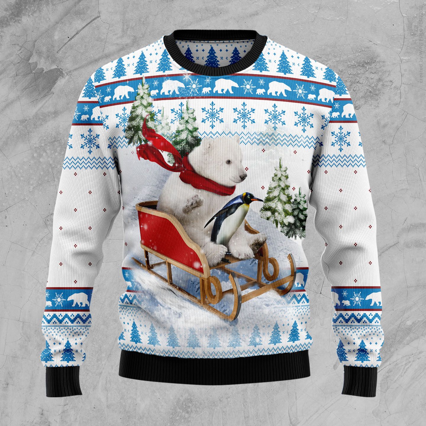 Polar Bear Star Xmas Christmas Wool Sweater - RobinPlaceFabrics