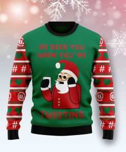 Santa Claus He Sees You When You‘re Tweeting Christmas Wool Sweater