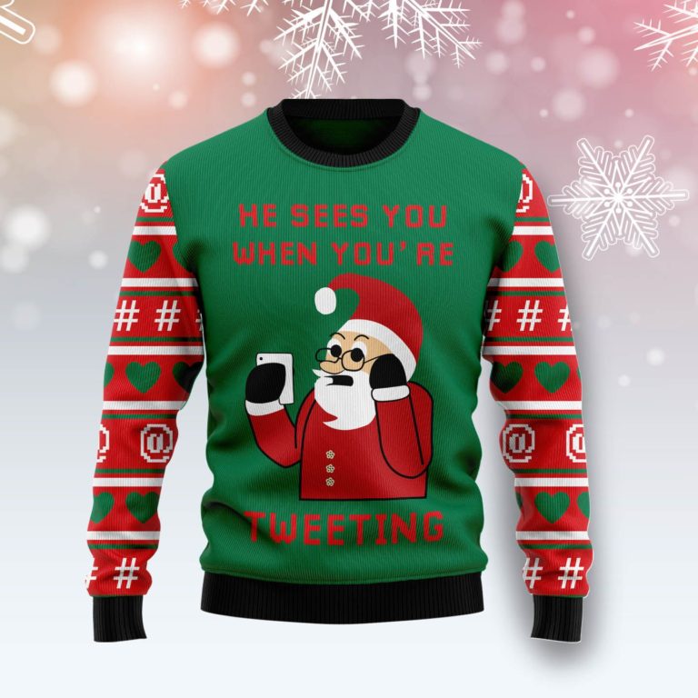 Santa Claus He Sees You When You‘re Tweeting Christmas Wool Sweater