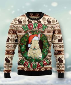 Rabbit Happy Holidays Christmas Wool Sweater