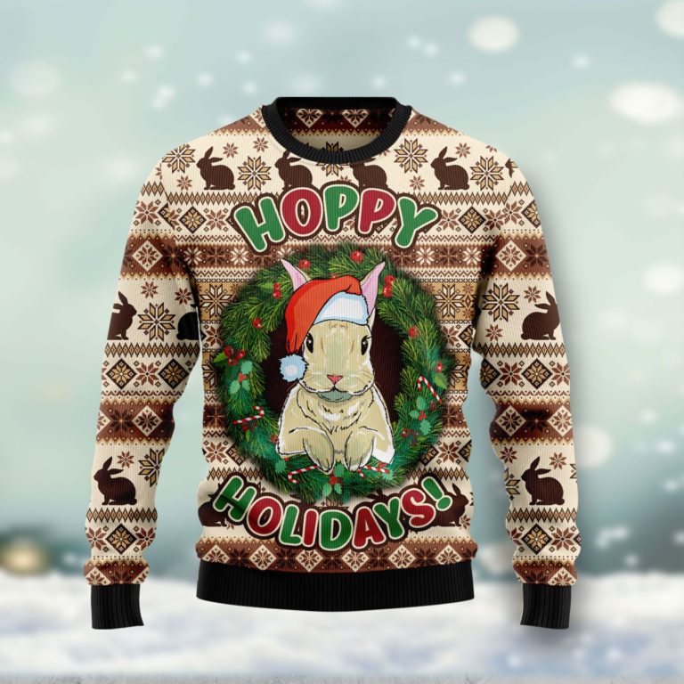 Rabbit Happy Holidays Christmas Wool Sweater