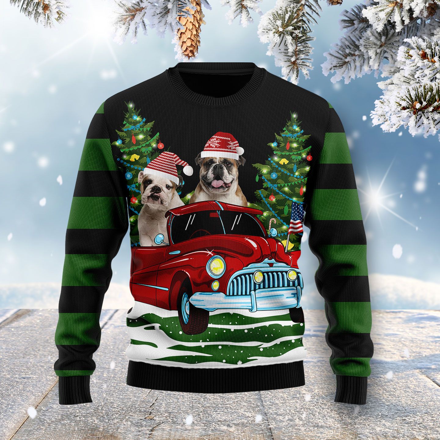 Merry Christmas Pug Christmas Wool Sweater - RobinPlaceFabrics
