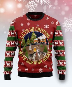 Let‘s Go Camping With Siberian Husky Christmas Wool Sweater