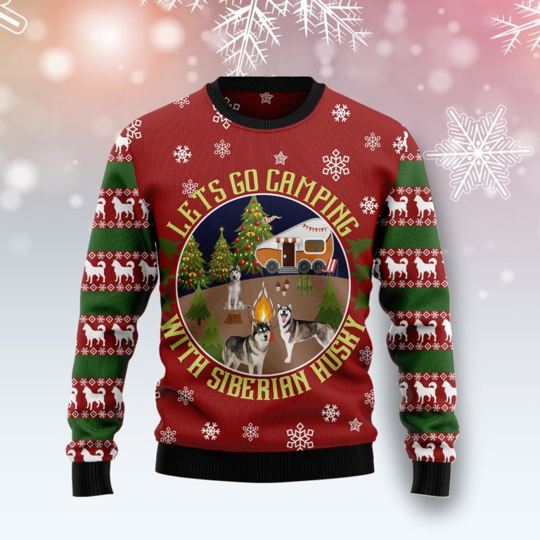 Let‘s Go Camping With Siberian Husky Christmas Wool Sweater