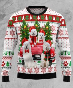 Samoyed Red Truck Christmas Wool Sweater