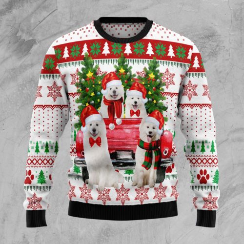 Samoyed Red Truck Christmas Wool Sweater | RobinPlaceFabrics | Reviews ...