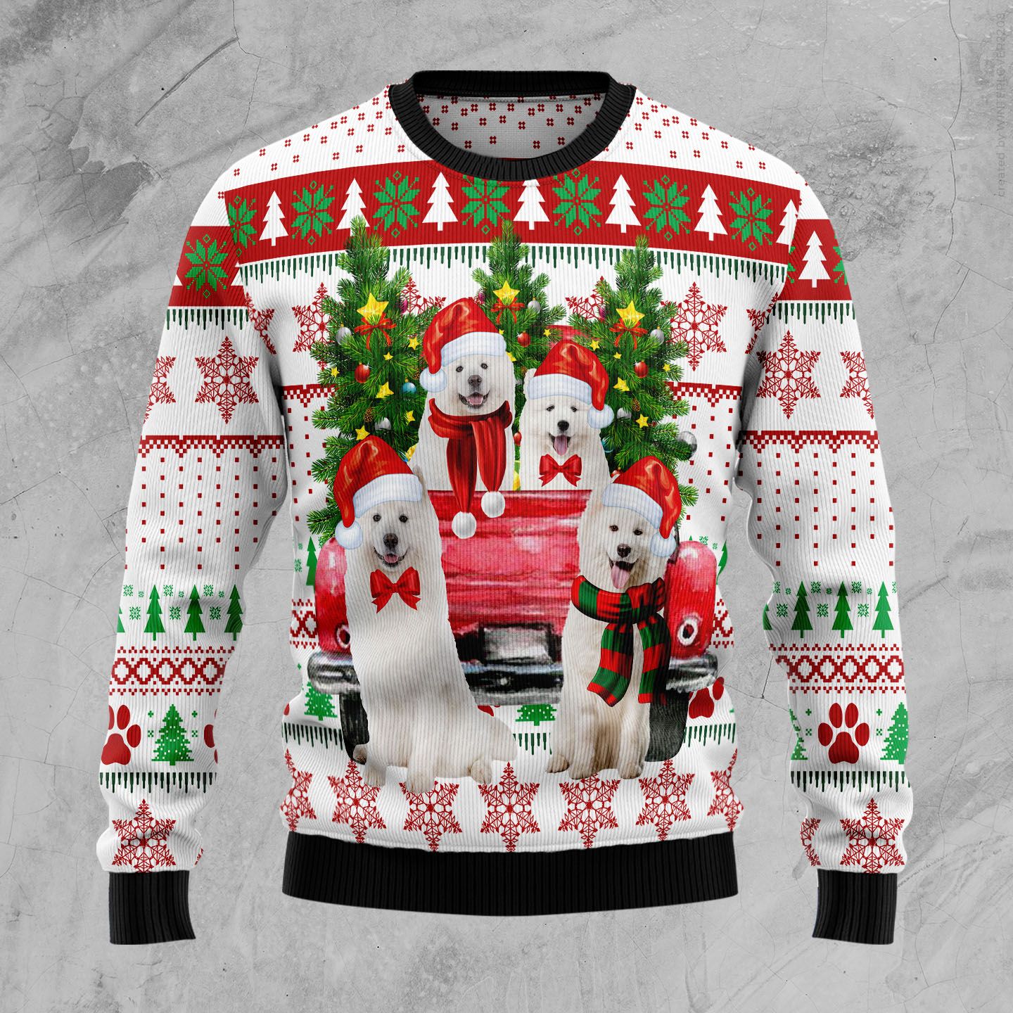 Samoyed Red Truck Christmas Wool Sweater - RobinPlaceFabrics