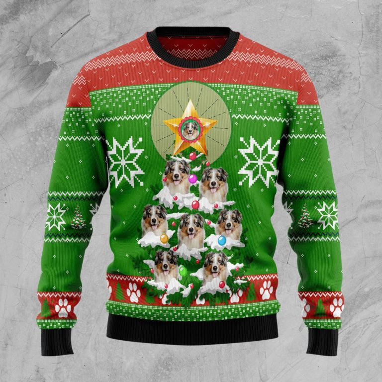Australian Shepherd Pine Christmas Wool Sweater