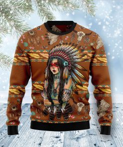 Native American Girl Christmas Wool Sweater