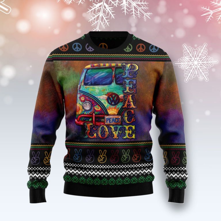 Hippie Peace Love Christmas Wool Sweater