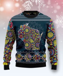 Wisconsin Blue Mandala Christmas Wool Sweater