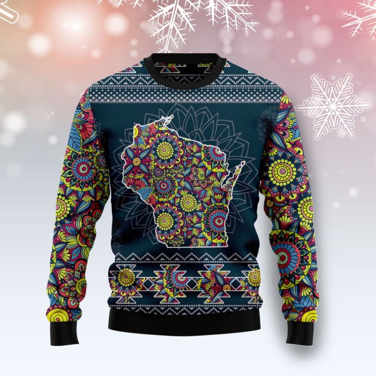Wisconsin Blue Mandala Christmas Wool Sweater