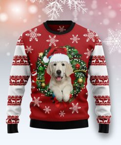 Golden Retriever Wearing Santa‘s Hat Christmas Wool Sweater