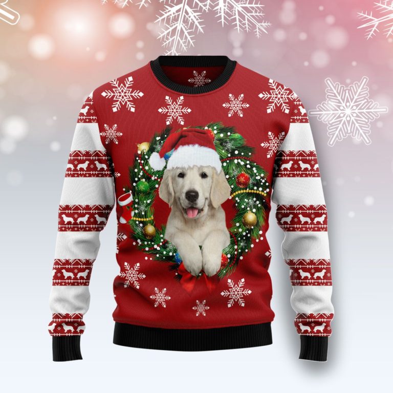 Golden Retriever Wearing Santa‘s Hat Christmas Wool Sweater