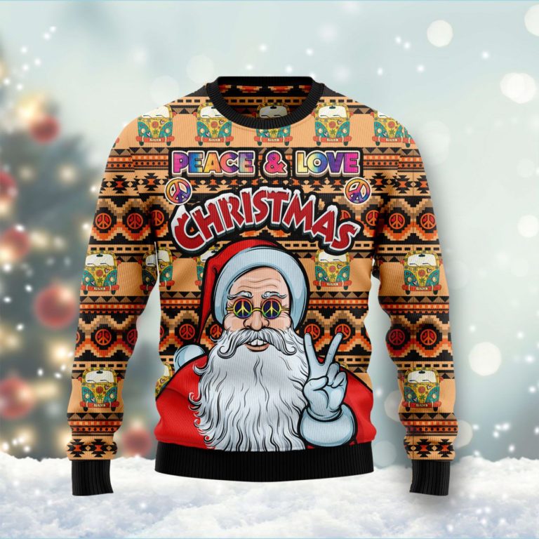 Hippie Santa Claus Peace And Love Christmas Wool Sweater