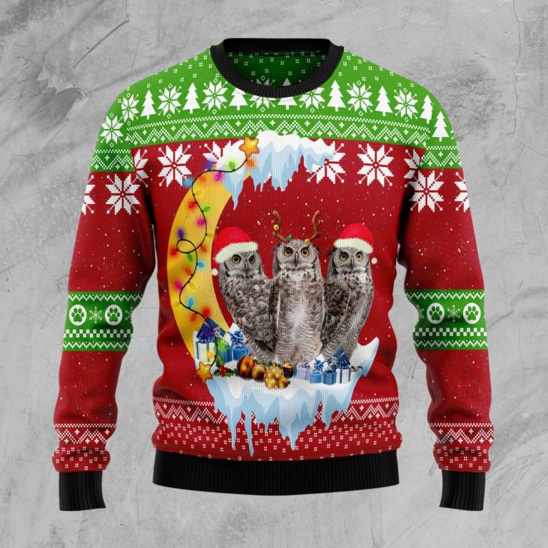 Owl Love Moon Xmas Christmas Wool Sweater