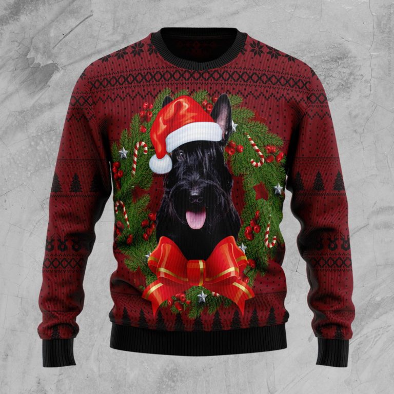 Scottish Terrier Wreath Christmas Wool Sweater