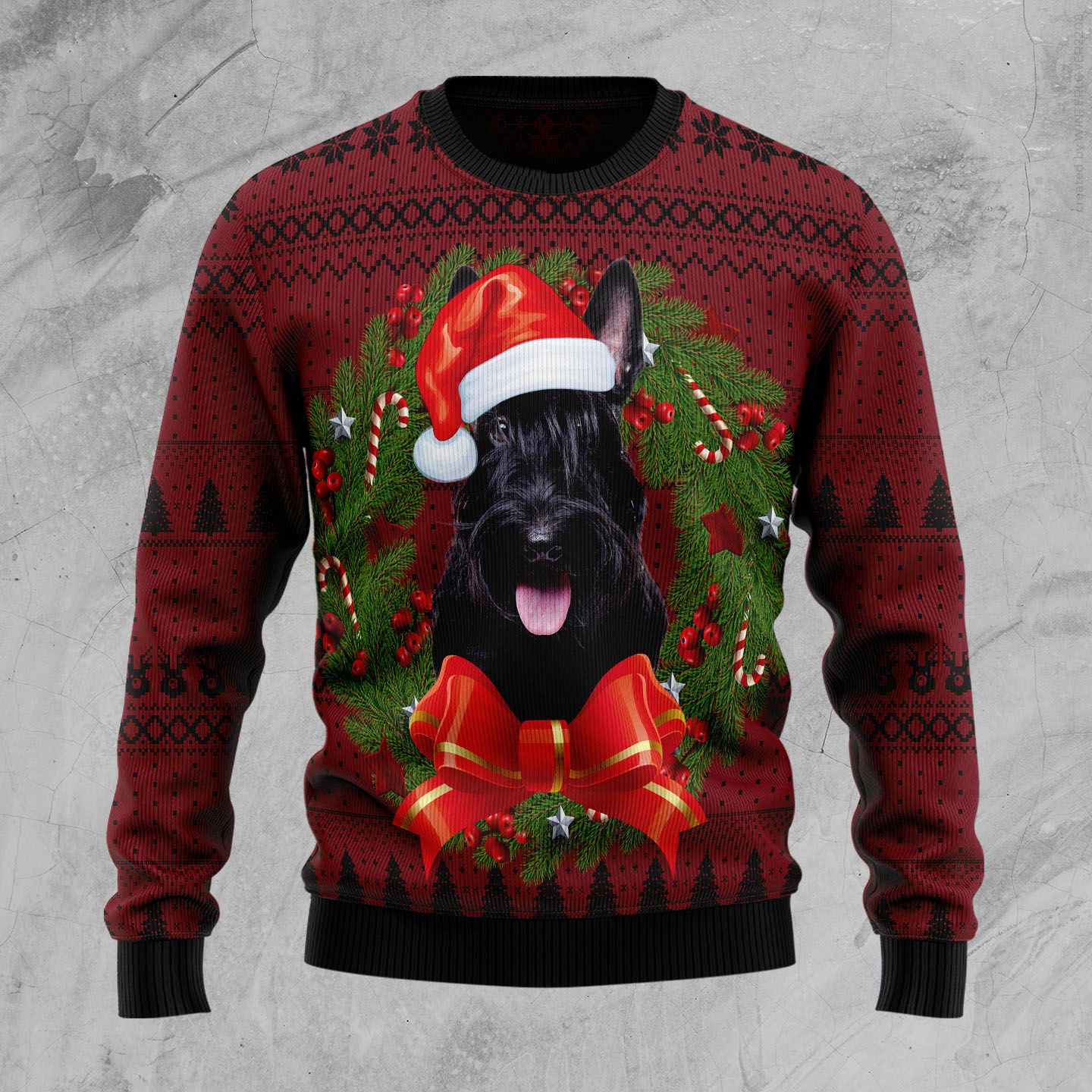 Scottish Terrier Wreath Christmas Wool Sweater - RobinPlaceFabrics