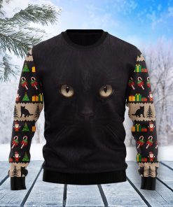 Black Cat Cute Face Christmas Wool Sweater